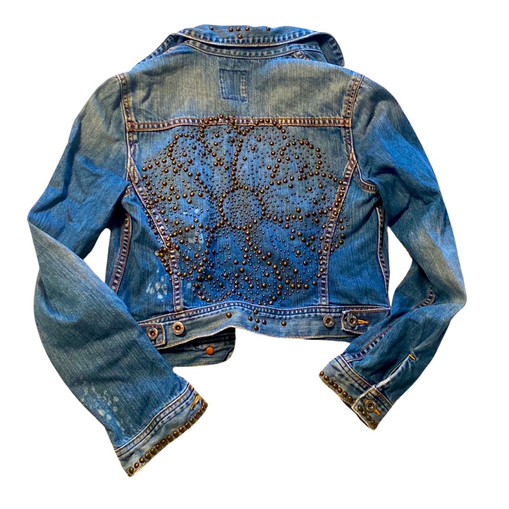 Lucky Brand Distressed Denim Rivet Jacket